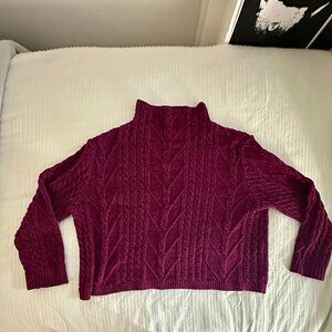 Olive + Oak Chunky Cable Knit Sweater L – Berry Mock-Neck Cropped Cozy Knit